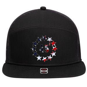 45 Squared Trump Betsy Ross Distressed Flag 2024 Second Term Gift 7 Panel Mesh Trucker Snapback Hat