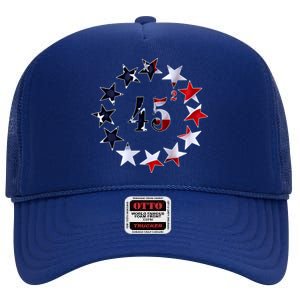 45 Squared Trump Betsy Ross Distressed Flag 2024 Second Term Gift High Crown Mesh Back Trucker Hat