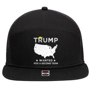 45 SQUARED TRUMP WANTED FOR SECOND TERM 2024 7 Panel Mesh Trucker Snapback Hat