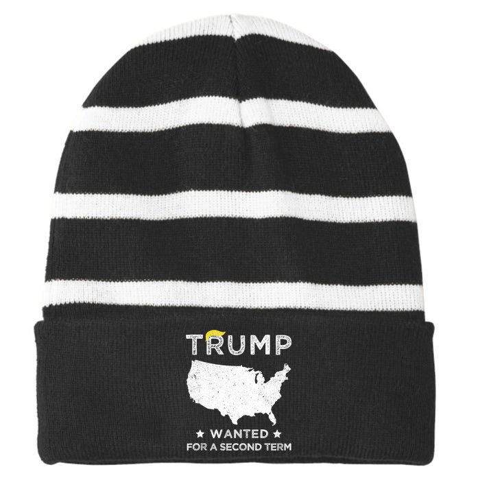 45 SQUARED TRUMP WANTED FOR SECOND TERM 2024 Striped Beanie with Solid Band