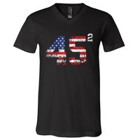 45 Squared Trump Second Term American Flag Vintage V-Neck T-Shirt