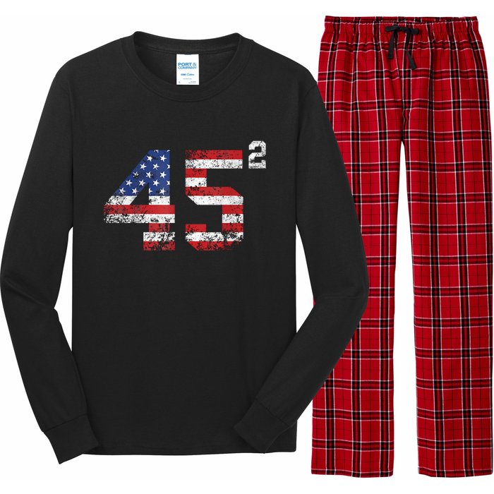 45 Squared Trump Second Term American Flag Vintage Long Sleeve Pajama Set