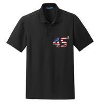 45 Squared Trump Second Term American Flag Vintage Dry Zone Grid Polo