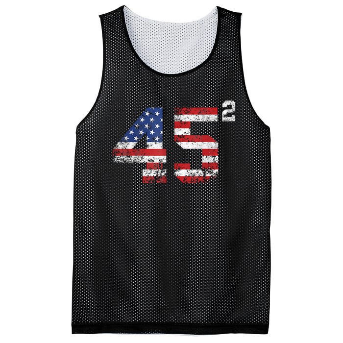 45 Squared Trump Second Term American Flag Vintage Mesh Reversible Basketball Jersey Tank