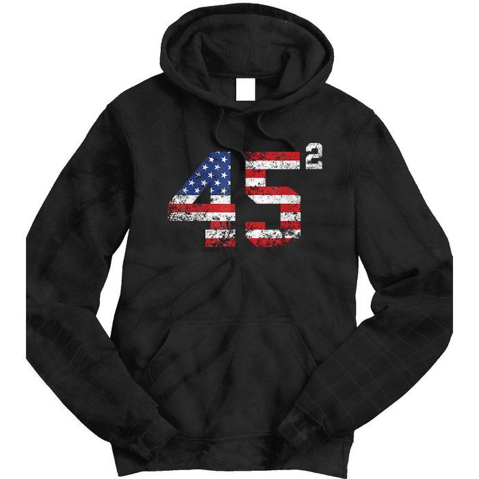 45 Squared Trump Second Term American Flag Vintage Tie Dye Hoodie