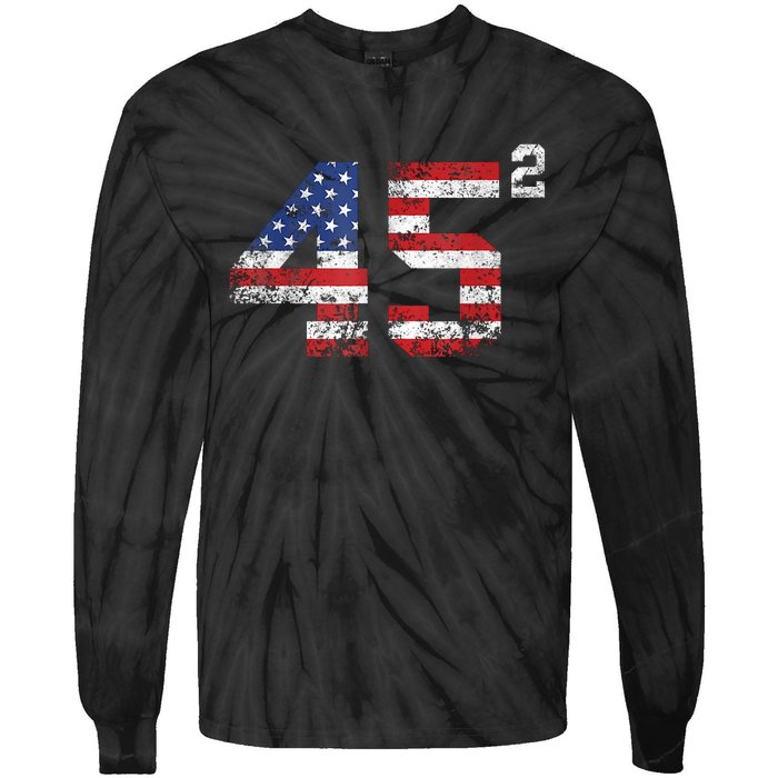 45 Squared Trump Second Term American Flag Vintage Tie-Dye Long Sleeve Shirt