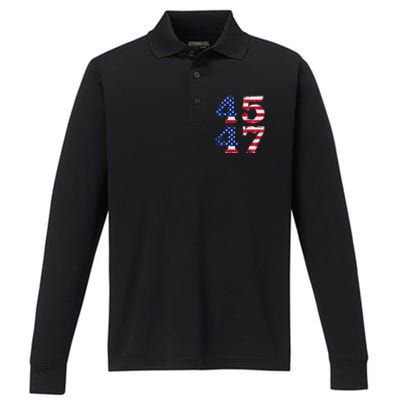 4547 Trump 2024 Vintage Usa Flag Retro 45 47 Trump 2024 Performance Long Sleeve Polo