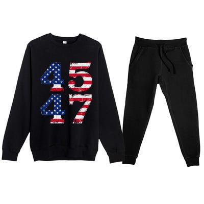 4547 Trump 2024 Vintage Usa Flag Retro 45 47 Trump 2024 Premium Crewneck Sweatsuit Set