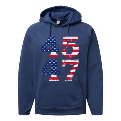 4547 Trump 2024 Vintage Usa Flag Retro 45 47 Trump 2024 Performance Fleece Hoodie