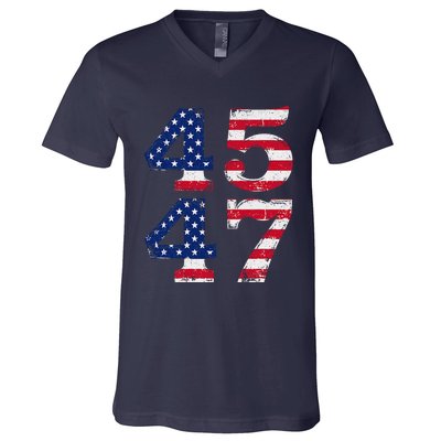 4547 Trump 2024 Vintage Usa Flag Retro 45 47 Trump 2024 V-Neck T-Shirt