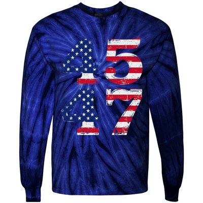 4547 Trump 2024 Vintage Usa Flag Retro 45 47 Trump 2024 Tie-Dye Long Sleeve Shirt