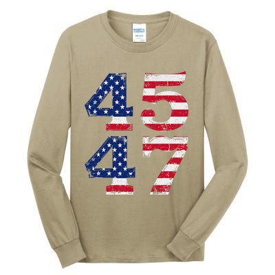 4547 Trump 2024 Vintage Usa Flag Retro 45 47 Trump 2024 Tall Long Sleeve T-Shirt