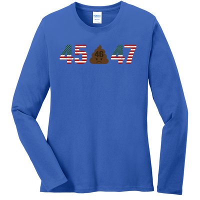 45 Trump 46 S H I T 47 Trump 2024 Usa Flag Trump 45 47 Gift Ladies Long Sleeve Shirt