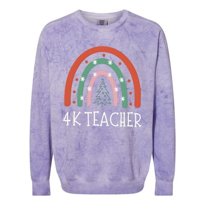 4k Teacher Christmas Rainbow Colorblast Crewneck Sweatshirt