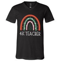 4k Teacher Christmas Rainbow V-Neck T-Shirt