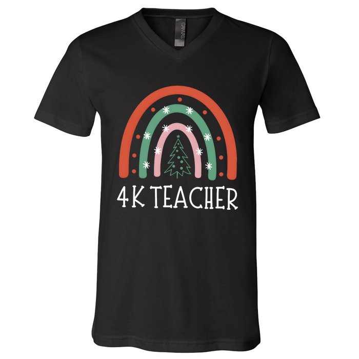 4k Teacher Christmas Rainbow V-Neck T-Shirt