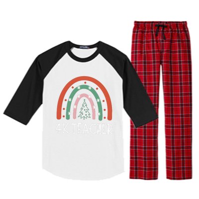 4k Teacher Christmas Rainbow Raglan Sleeve Pajama Set