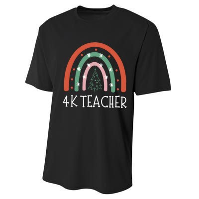 4k Teacher Christmas Rainbow Performance Sprint T-Shirt