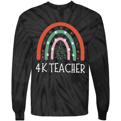 4k Teacher Christmas Rainbow Tie-Dye Long Sleeve Shirt