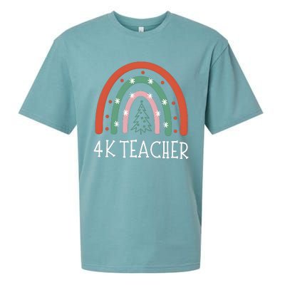 4k Teacher Christmas Rainbow Sueded Cloud Jersey T-Shirt