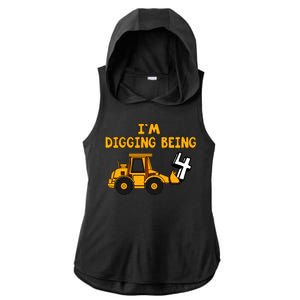 4th Birthday I'm Digging Being Four Ladies PosiCharge Tri-Blend Wicking Draft Hoodie Tank