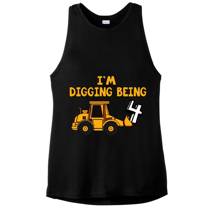 4th Birthday I'm Digging Being Four Ladies PosiCharge Tri-Blend Wicking Tank