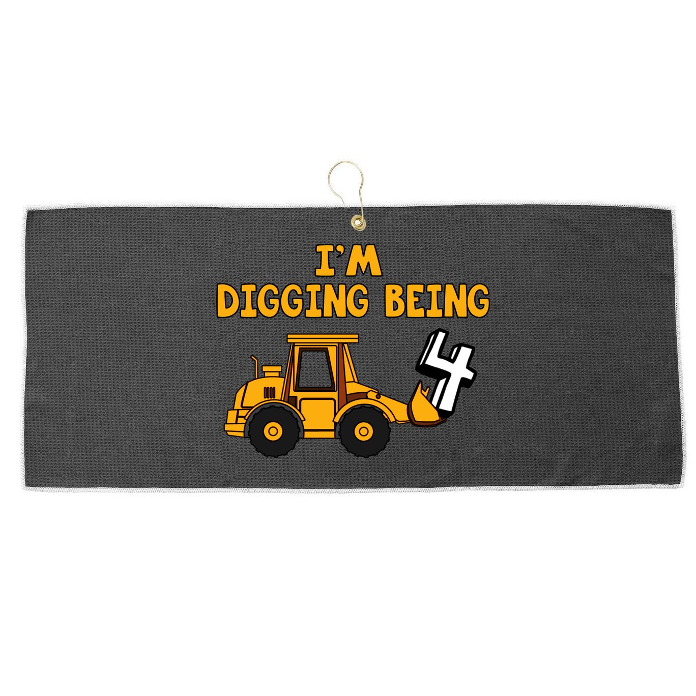 4th Birthday I'm Digging Being Four Large Microfiber Waffle Golf Towel