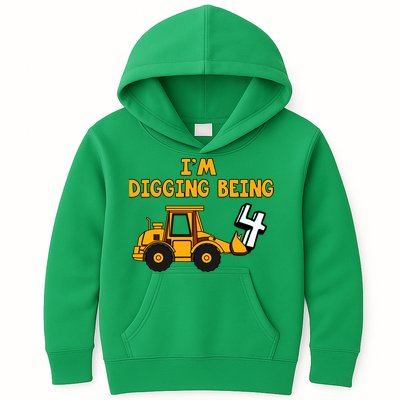 4th Birthday I'm Digging Being Four Kids Hoodie
