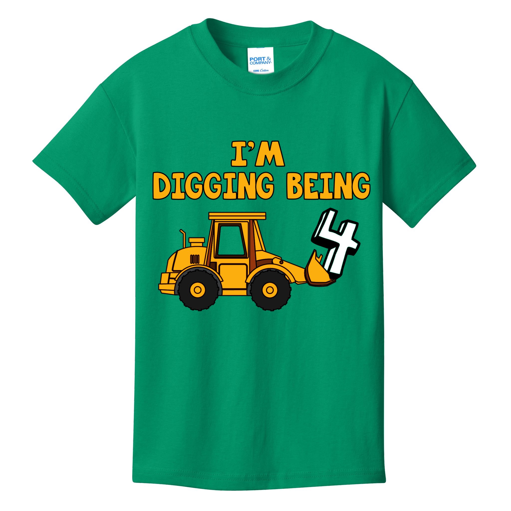 4th Birthday I'm Digging Being Four Kids T-Shirt