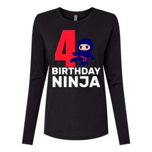 4th Birthday Ninja  Womens Cotton Relaxed Long Sleeve T-Shirt