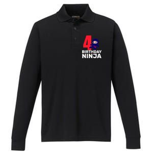 4th Birthday Ninja  Performance Long Sleeve Polo