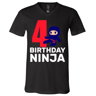 4th Birthday Ninja  V-Neck T-Shirt