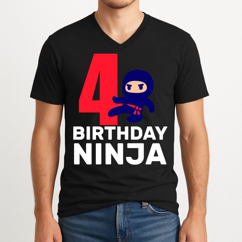 4th Birthday Ninja  V-Neck T-Shirt