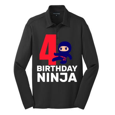 4th Birthday Ninja  Silk Touch Performance Long Sleeve Polo