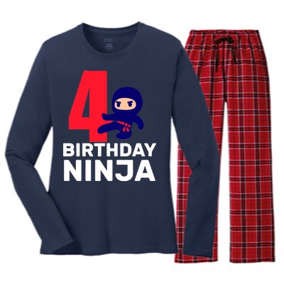 4th Birthday Ninja  Women's Long Sleeve Flannel Pajama Set 