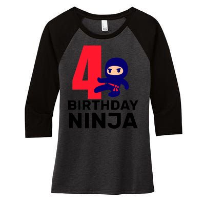 4th Birthday Ninja  Women's Tri-Blend 3/4-Sleeve Raglan Shirt