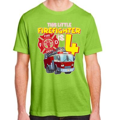 4th Birthday This Little Firefighter Is Four Adult ChromaSoft Performance T-Shirt