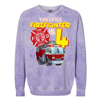 4th Birthday This Little Firefighter Is Four Colorblast Crewneck Sweatshirt