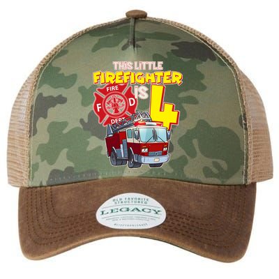 4th Birthday This Little Firefighter Is Four Legacy Tie Dye Trucker Hat