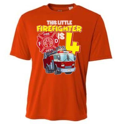 4th Birthday This Little Firefighter Is Four Cooling Performance Crew T-Shirt