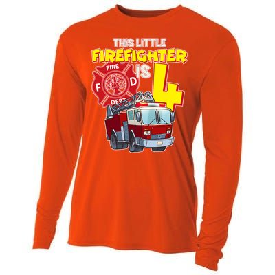 4th Birthday This Little Firefighter Is Four Cooling Performance Long Sleeve Crew