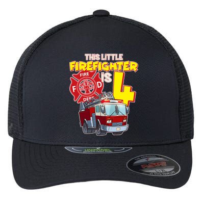 4th Birthday This Little Firefighter Is Four Flexfit Unipanel Trucker Cap