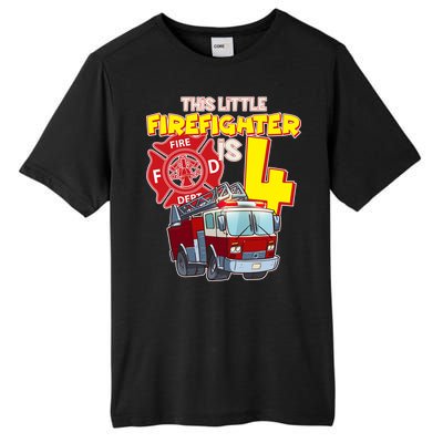 4th Birthday This Little Firefighter Is Four Tall Fusion ChromaSoft Performance T-Shirt