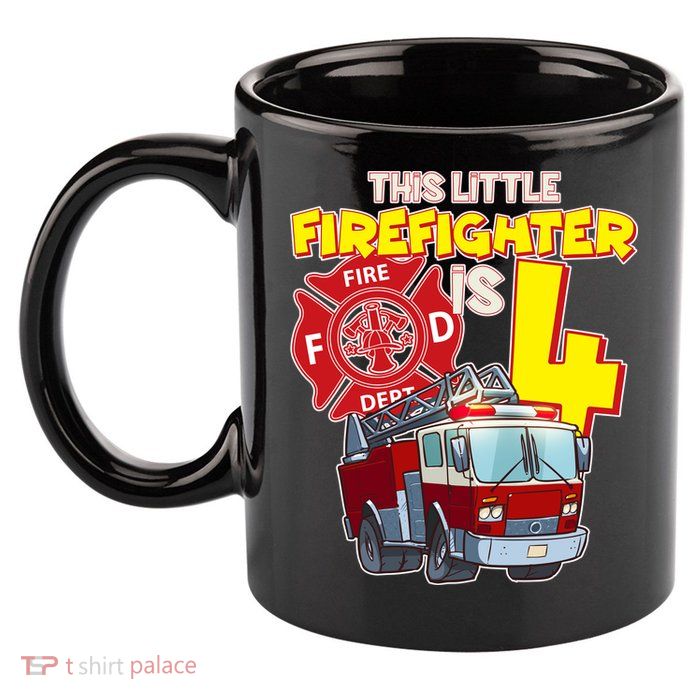 4th Birthday This Little Firefighter Is Four 11oz C Handle Ceramic Mug