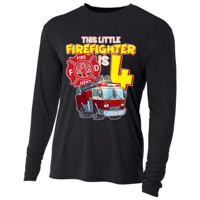 4th Birthday This Little Firefighter Is Four Cooling Performance Long Sleeve Crew