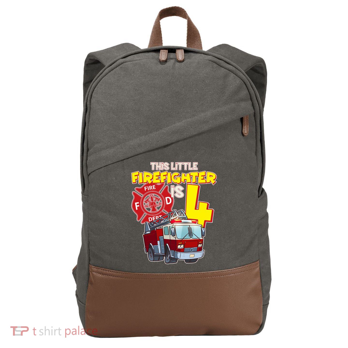 4th Birthday This Little Firefighter Is Four Cotton Canvas Backpack