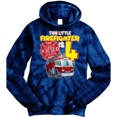 4th Birthday This Little Firefighter Is Four Tie Dye Hoodie