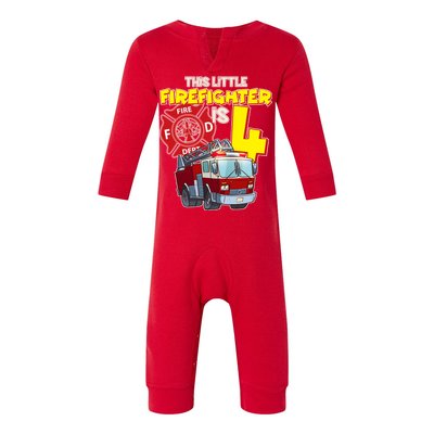 4th Birthday This Little Firefighter Is Four Infant Fleece One Piece