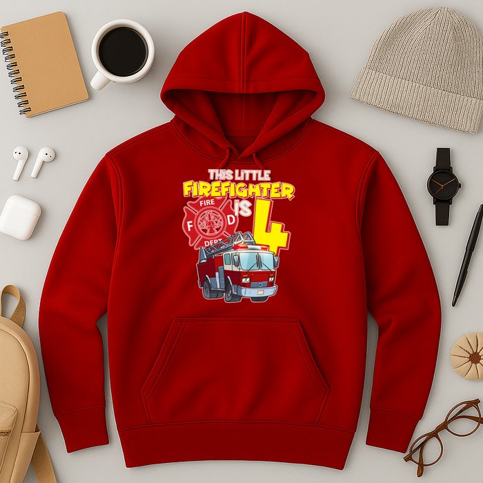 4th Birthday This Little Firefighter Is Four Hoodie