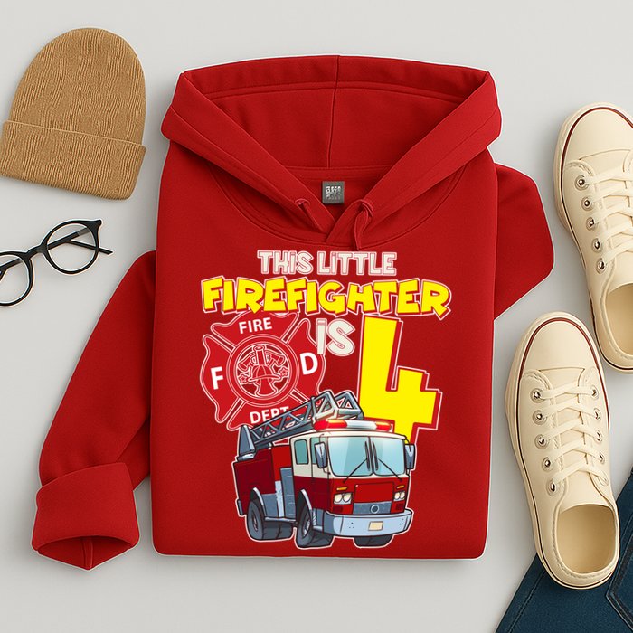 4th Birthday This Little Firefighter Is Four Hoodie